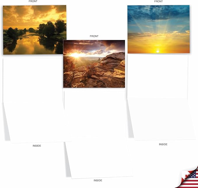 The Best Card Company - Box of 10 All Occasion Cards Blank (4 x 5.12 Inch) - Scenic Landscape Cards Assorted - Sun Settings M1740BN