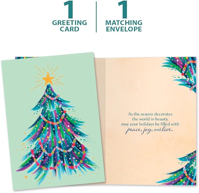 Tree-Free Greetings - Season's Greeting Card - Artful Designs - 1 Card + Matching Envelopes - Made in USA - 100% Recycled Paper - 5 x 7 - Green Tree (VO80705)