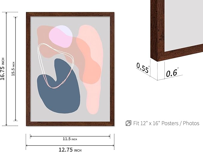 Monem Art Abstract Organic Shapes Print - Minimal Scandinavian Line Art Poster - Wall Decor for Living Room, Bedroom or Office - 12x16 Brown Framed Wall Art by Mareike Bohmer