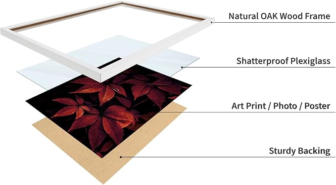 Monem Art Red Autumn Leaves Macro Photography Print - Moody Botanical Nature Poster - Wall Decor for Living Room, Bedroom or Office - 16x20 White Framed Wall Art by Mareike Bohmer