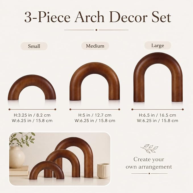 XMGZQ Brown Wood Arch for Coffee Table Decor Items,Wood Statue and Sculpture Set 3,Japanese Neutral Home Decor Aesthetic,Living Room,Entryway,Bookshelf,Floating,Console,Boho Minimalist Objects