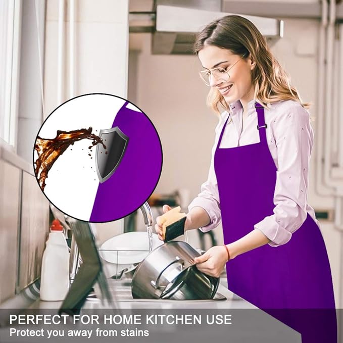 Jubatus 2 Pack 100% Cotton Aprons with 2 Pockets Cooking Chef Kitchen Adjustable Bib Apron for Women Men, Purple