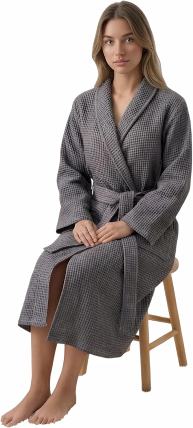 Women's Turkish Waffle Robe, Lightweight Cotton Long Bathrobe for Women