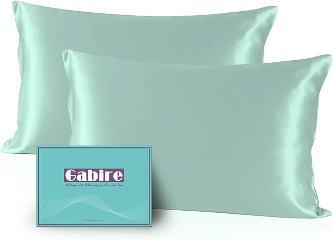 Gabire Mulberry Silk Pillow Cases Set of 2, Both Sides Real Silk Pillow Cover for Hair and Skin Cool Pillowcase Organic Silk Pillowcase 2 Pack with Hidden Zipper, Sage Green, Queen (20"×30")