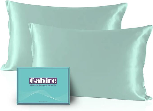 Gabire Mulberry Silk Pillow Cases Set of 2, Both Sides Real Silk Pillow Cover for Hair and Skin Cool Pillowcase Organic Silk Pillowcase 2 Pack with Hidden Zipper, Sage Green, Queen (20"×30")