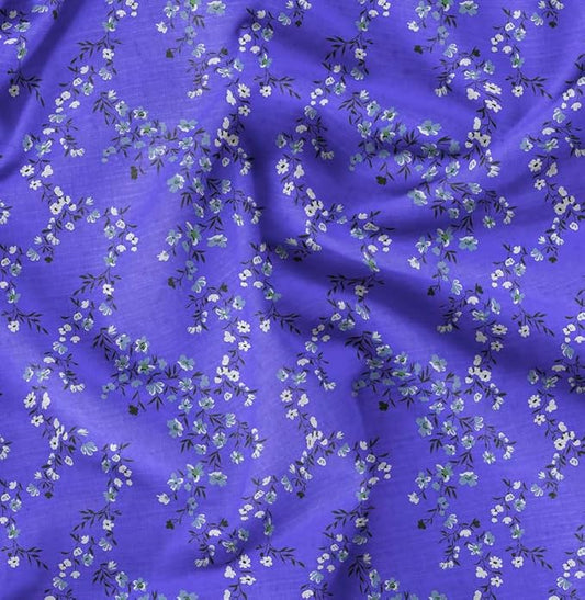 Soimoi Heavyweight Cotton Poplin Fabric Material, Blue - Floral Printed - 42" Inch Width, Natural Cotton Material for Quilt Making, Dresses, Skirts, Pajamas, Pillowcases, Tablecloths, Kurtis, 1 Yard
