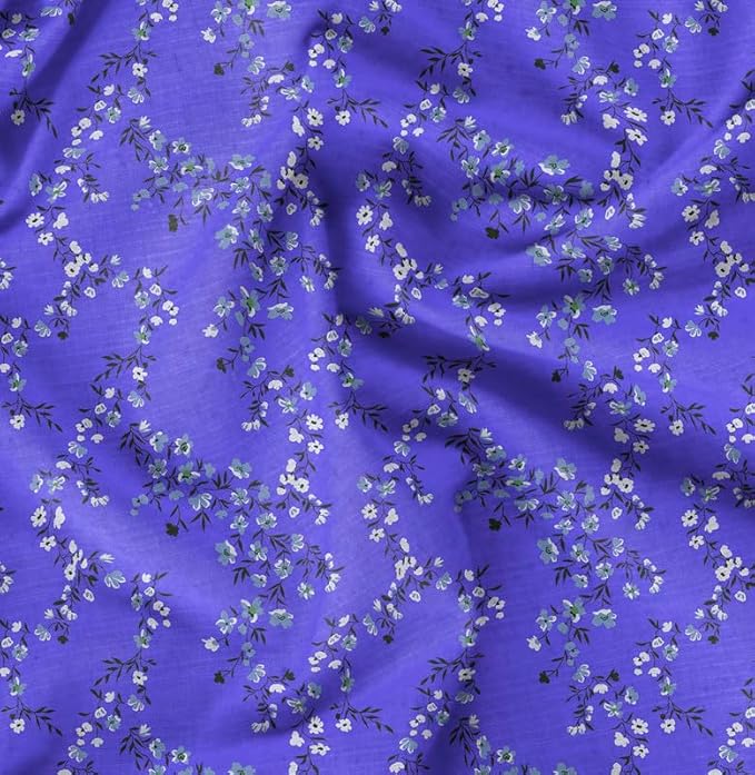 Soimoi Luxurious 58" Wide Blue - Floral Printed, Cotton Jersey Fabric - Perfect Material for Clothing, Home Decor, Craft Projects, 1 Yard