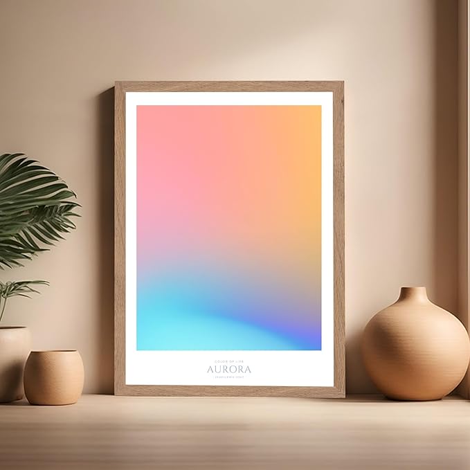 Monem Art Aurora Gradient Abstract Print - Minimalist Geometric Color Field Poster - Wall Decor for Living Room, Bedroom or Office - 16x20 Beige Framed Wall Art by Rs Lab Studio