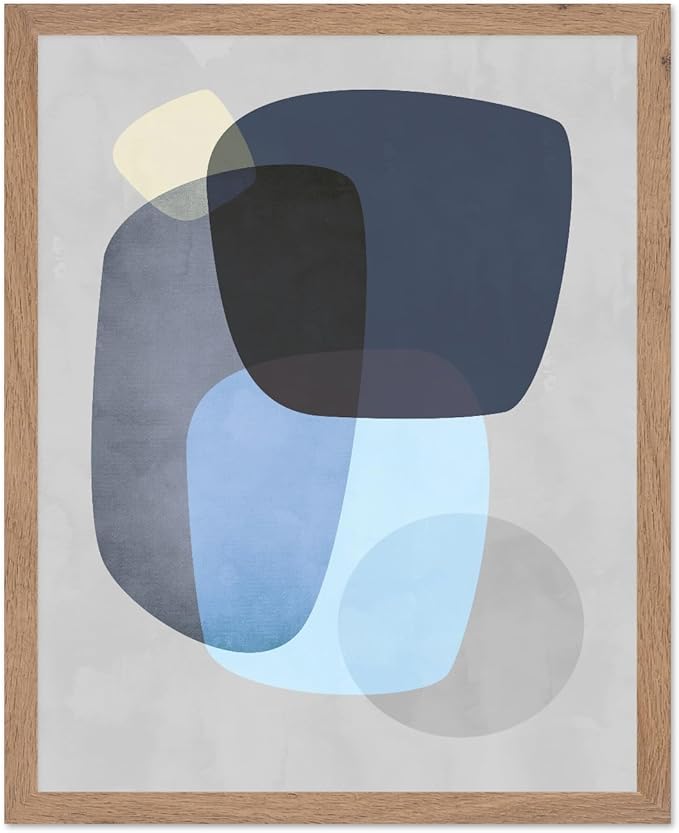 Monem Art Abstract Blue Shapes Print - Scandinavian Minimalist Art Poster - Wall Decor for Living Room, Bedroom or Office - 8x10 Beige Framed Wall Art by Mareike Bohmer