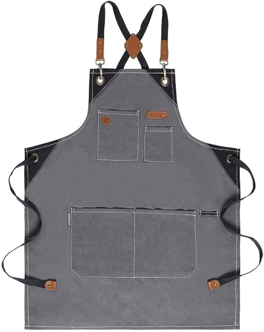 Chef Apron, Recycled Cotton Kitchen Apron with an Adjustable Neck with Long Ties, for cooking, baking