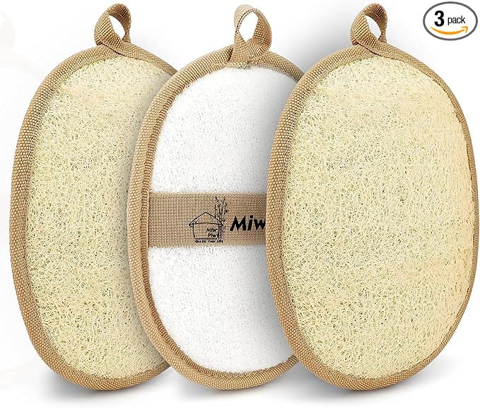Natural Loofah Exfoliating Body Scrubber, Loofah Bath Sponge, Luffa for Women and Men, 100% Biodegradable Compostable, Dye Free, Zero Waste Eco Friendly Sustainable (4" x 5.5" - Pack 3)