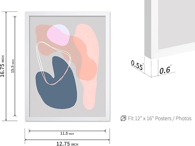 Monem Art Abstract Organic Shapes Print - Minimal Scandinavian Line Art Poster - Wall Decor for Living Room, Bedroom or Office - 12x16 White Framed Wall Art by Mareike Bohmer