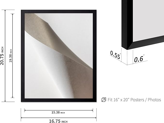 Monem Art Minimalist Folded Paper Abstract Print - Scandinavian Neutral Texture Art Poster - Wall Decor for Living Room, Bedroom or Office - 16x20 Black Framed Wall Art by Mareike Bohmer