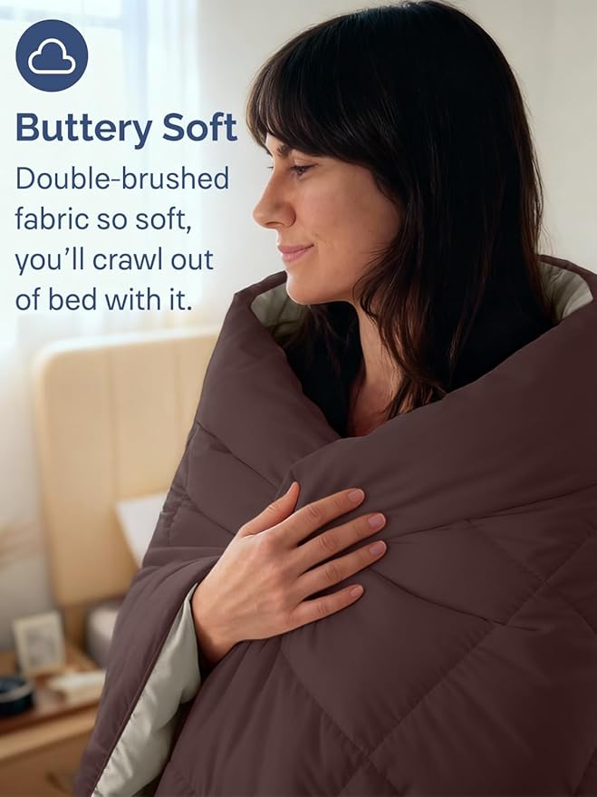 Cal King Size, Brown/Beige Alternative Down Comforter - Warm, Lightweight & Breathable Hotel Quality Bedding Set for Men, Women, Kids and Teens - All Season Cooling Microfiber Duvet Insert Comforter