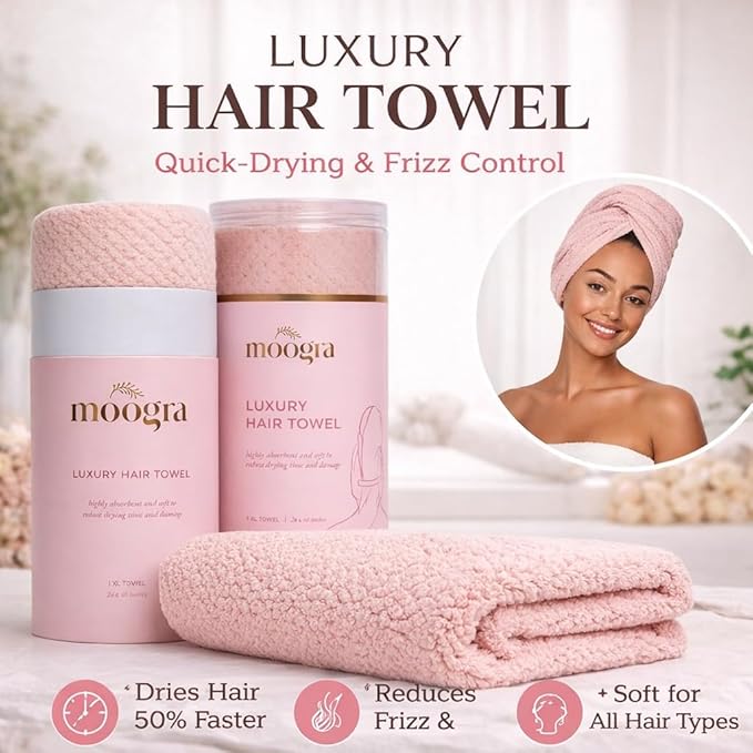 Luxury Microfiber Hair Towel Wrap for Women - Quick Dry, Super Absorbent Hair Turban, Soft & Lightweight Anti-Frizz Towel for Long, Thick & Curly Hair (Pink Blush, 48" × 24")