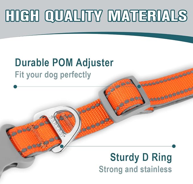 Dog Collar for Medium Small Large Dogs Reflective with Leash,Collar and Leash for Dogs,Soft Neoprene Padded 2 Pack(Orange,S)