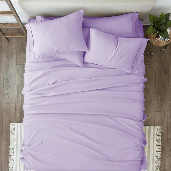 Femini Fashion 100% Organic Cotton Bed Sheets 800-Thread-Count, 16-Inch Deep-Pocket, Luxury Breathable Crisp 4-Piece Bed Sheet Set (1 Flat Sheet, 1 Fitted Sheet, 2 Pillowcases) - Twin, Lilac