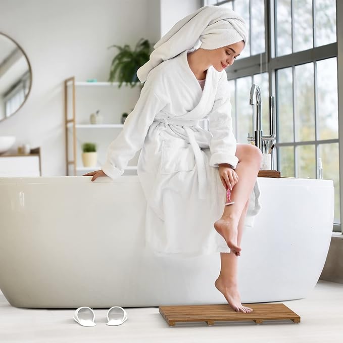 Bamboo Wooden Bath Floor Mat for Luxury Shower - Non-Slip Bathroom Waterproof Carpet for Indoor or Outdoor Use (Walnut)