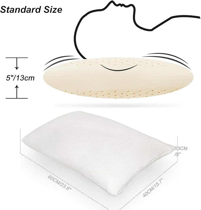 Talatex Latex Pillow, 100% Natural Premium Latex Firm Pillow Medium Low Pofile Helps Relieve Pressure, Neck and Shoulder Pain (Standard, Medium Natural Latex)