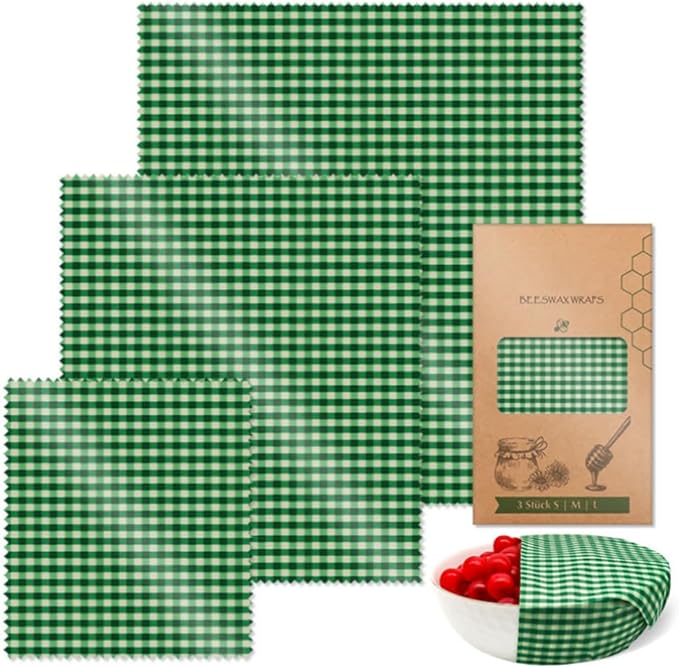Beeswax Wraps Green Semilattice Wrapping Paper 3 PCS Set for Camping, Outings, Outdoor Adventures