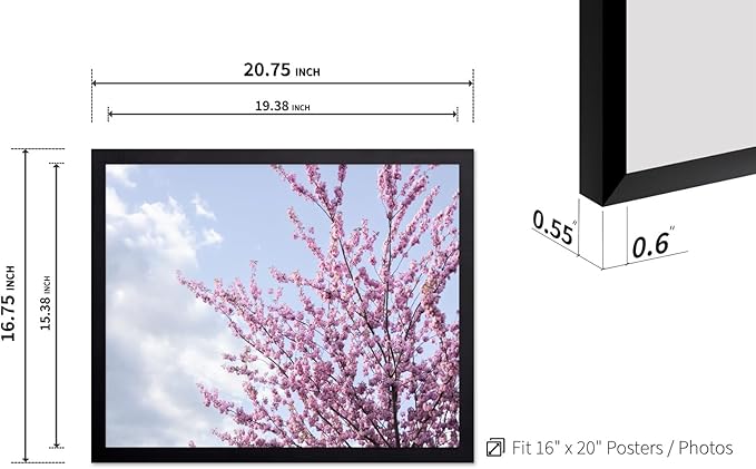 Monem Art Cherry Blossom Spring Sky Photography Print - Floral Nature Art Poster - Wall Decor for Living Room, Bedroom or Office - 16x20 Black Framed Wall Art by Mareike Bohmer