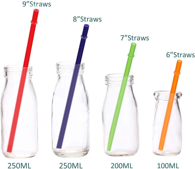 6" Plain Color Reusable Plastic Replacement Drinking Straws for Short Mini Mason Jar,Tumblers, Set of 12 Pcs Straws with Cleaning Brush (6inch,12color)