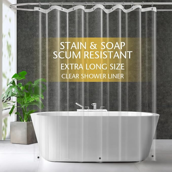ZEMAHOME Extra Long Clear Plastic Shower Curtain Liner - Lightweight 72" x 84" Transparent Bathroom Shower Showroom Curtain Liner with Rustproof Metal Gromments and Weighted Magnet