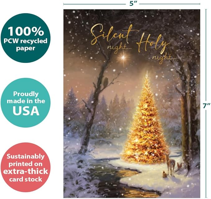 Tree-Free Greetings - Christmas Greeting Cards - Artful Designs - 1 Card + Matching Envelopes - Made in USA - 100% Recycled Paper - 5"x7" - Calm and Bright (GO64217)