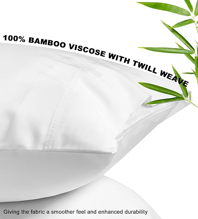 100% Rayon Derived from Bamboo Pillowcases Queen Size Set of 2, Silky Soft Easy Care Cooling Pillow Cases, White 20x30 Inches