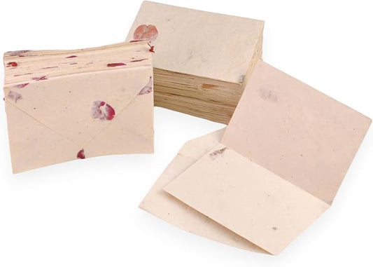 Kathmandu Valley Co. 50 Vintage 4x6 Handmade Lokta Paper Nepali Cherish Greeting Cards & Matching Decorative Flower Petal Envelopes. Folded blank cards. Handmade In Nepal. (Bougainvillea)