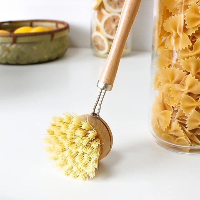 Dish Brush Replacement Heads, 5 Pieces Natural Sisal Hemp & Beech Wood Scrubbing Brushes, Eco-Friendly Kitchen Refills