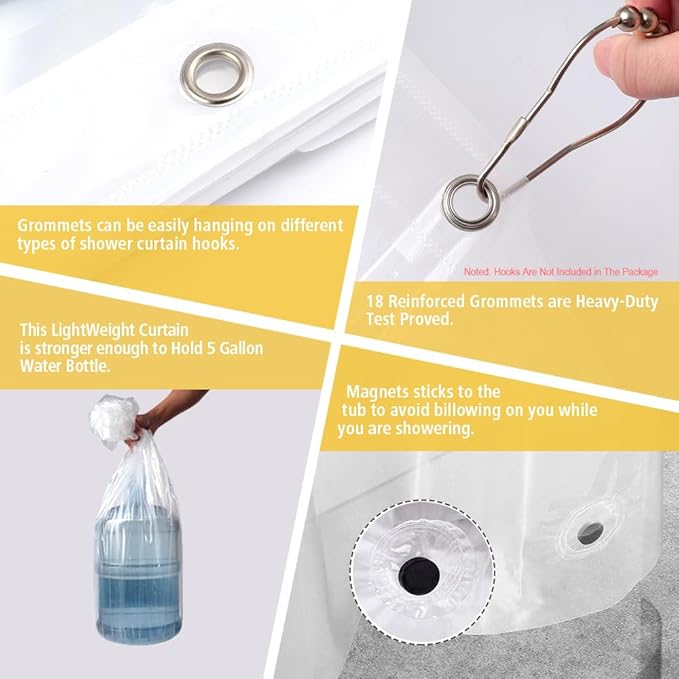 ZEMAHOME Extra Large Size PEVA Plastic Shower Curtain Liner Premium Light Weight 108" x 72" Clear Bathroom Shower Showroom Curtain Liner with Rustproof Metal Gromments and Weighted Magnet
