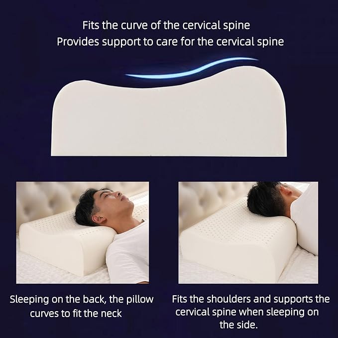 Natural Latex Pillows for Adults, Thick Cervical Neck Contour Sleeping Pillow for Side Back Sleeper, Ergonomic Orthopedic High Pillow for Neck Shoulder Pain Relief (Thick-4.7/5.5 Inches)