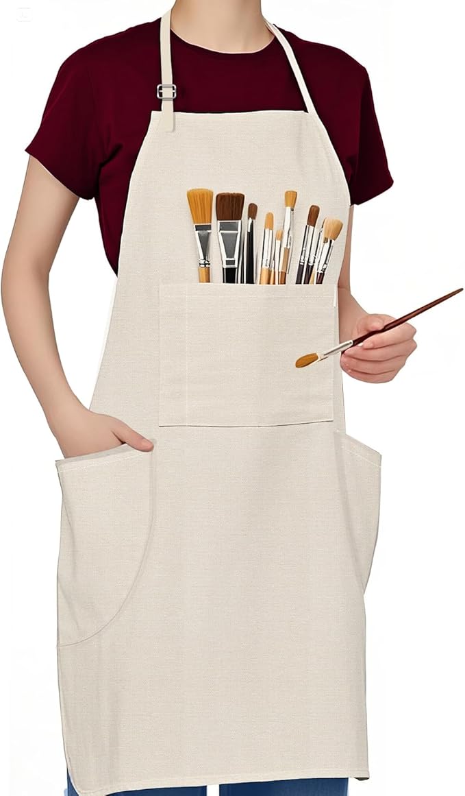 conda Adjustable Professional Bib Apron 100% Cotton Canvas with 3 Pockets for Women Men Adults, Waterproof, Natural 31inch (1pcs Pack)