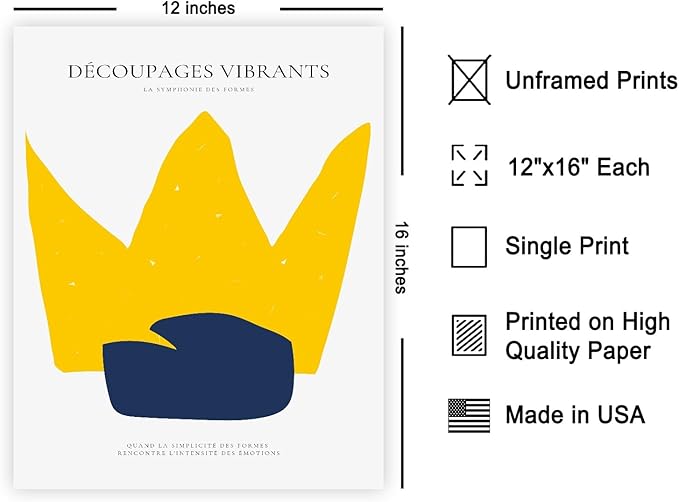 Monem Art Minimalist Crown Silhouette Print - Modern Abstract Shape Poster - Wall Decor for Living Room, Bedroom or Office - 12x16 Unframed Wall Art by Rs Lab Studio