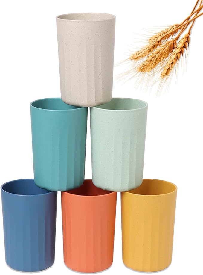 Wheat Straw Cups,10 OZ Plastic Cups Reusable Unbreakable Tumblers,Lightweight Camping Drinking Glasses for Adult,Dishwasher Safe Water Glasses with 6 Colors