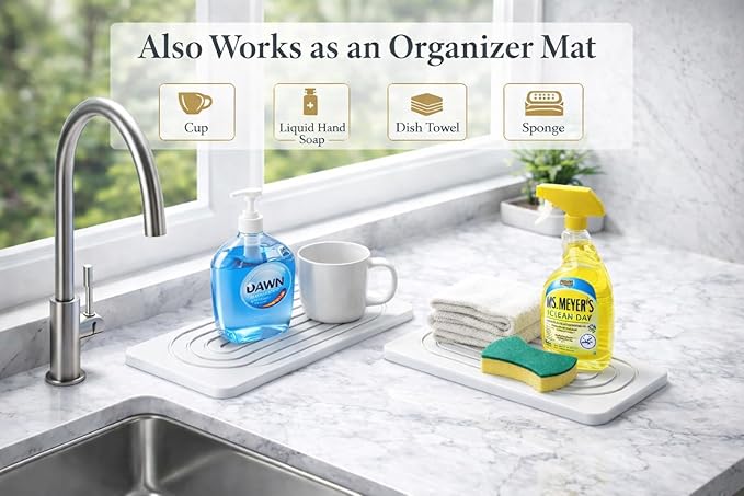 2-Pack Diatomaceous Earth Soap Trays, Quick-Dry Soap Holders for Bathroom, Kitchen & Shower, Absorbent & Non-Slip Design, Keeps Countertops Dry and Clean (White)