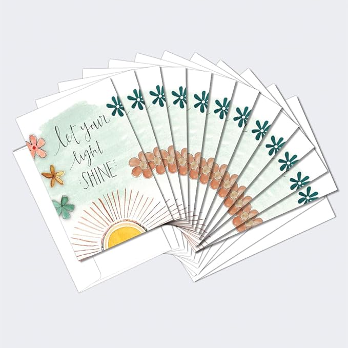 Tree-Free Greetings - Just Because Cards - Artful Designs - 12 Cards + White Envelope - Made in USA - 100% Recycled Paper - 4"x6" - Let Your Light Shine (FS65347)