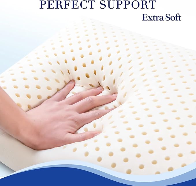 JOTOM 100% Natural Talalay Latex Sleeping Bed Pillow - Luxury Soft Queen Size Pillow for Side, Back, and Stomach Sleepers - Removable Breathable Cotton Cover (King Size)