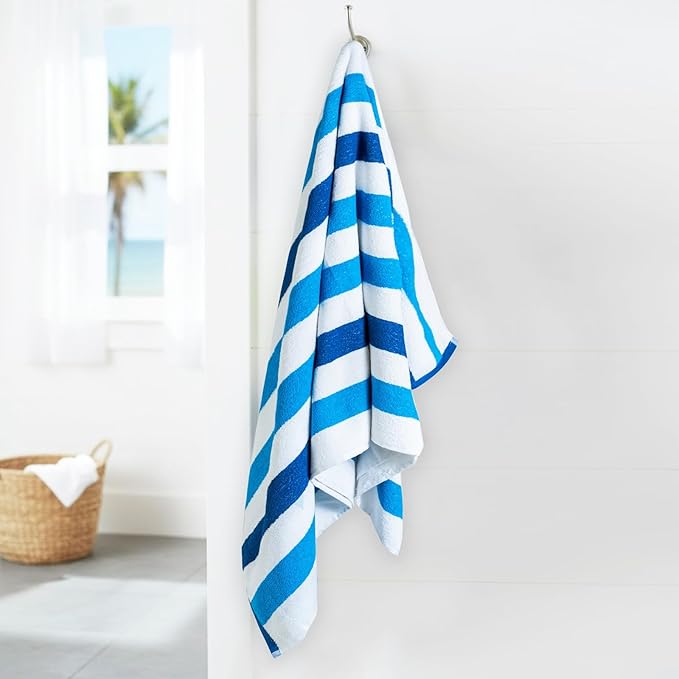 CASA COPENHAGEN Monaco Beach Towels Designed in Denmark Rough and Tough, Quick Dry, for Pool, Bath & Shower 30x60 inches 4 Pieces Cotton Beach Bath Towels Set - Navy Blue
