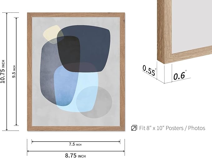 Monem Art Abstract Blue Shapes Print - Scandinavian Minimalist Art Poster - Wall Decor for Living Room, Bedroom or Office - 8x10 Beige Framed Wall Art by Mareike Bohmer