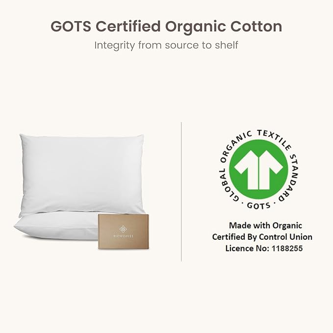 Bioweaves Organic Cotton Jersey Knit Waterproof Pillow Protector Covers with Zipper Closure – GOTS Certified Soft & Quite Pillow Encasement – Queen Size, 20 x 30 inches, Set of 2
