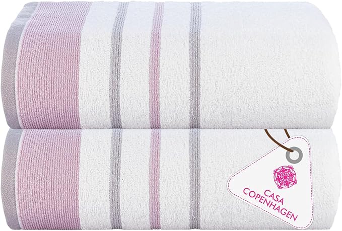 CASA COPENHAGEN White Bay 2Pcs 100% Egyptian Cotton Large Designer Bathsheet Towels Gift Set- Grey - Purple, 600GSM, 35"x70" 2Bath Sheet Towels for Bathroom (Gift Set for Women & Men)