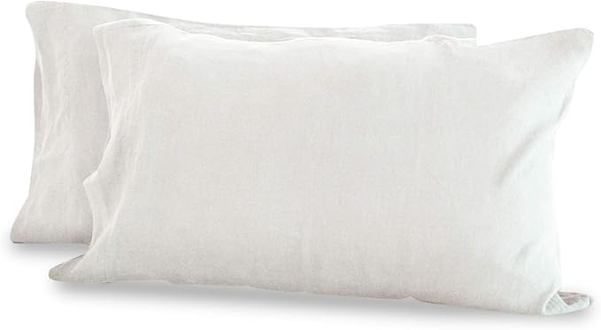 Delilah Home Queen Pillow Cases - 100% Organic Hemp GOTS Vegan, 180 GSM 400 Thread Count Soft Hypoallergenic Queen Size Pillow Cases, Machine Washable Hemp Fabric, Made in Portugal - Set of 2 White