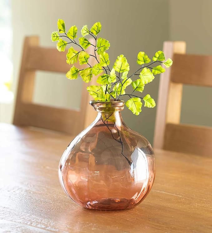 VivaTerra Recycled Round Glass Balloon Vase – Handblown Glass Vases for Centerpieces – Unique Organic Shape in a Delicate Pink Color – Sustainable and Unique Home Decor (7" H x 6.25" Dia.)