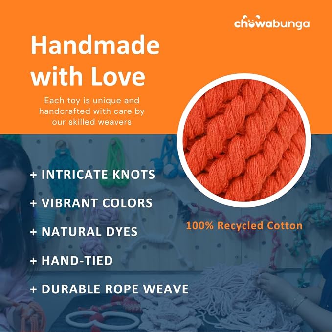 Bucky The Squirrel Dog Toy Handmade Eco Cotton Rope Squirrel Toy for Dogs - Natural, Non-Toxic Dyes, Dog Chew Toys for Small & Medium Breed Dogs, Cats (Small)