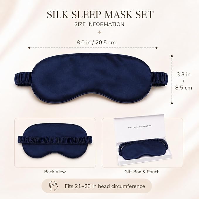 Silk Sleep Mask Light Blocking Luxury 100% Mulberry 19mm Silk Eye Mask Eye Cover Blindfold Ultra Soft Light & Comfy Anti Aging Skin Care with Travel Bag Gift Package