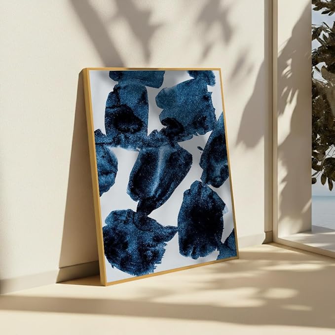 Monem Art Blue Abstract Watercolor Texture Print - Minimalist Modern Art Poster - Wall Decor for Living Room, Bedroom or Office - 16x20 Gold Framed CANVAS Wall Art by Mareike Bohmer