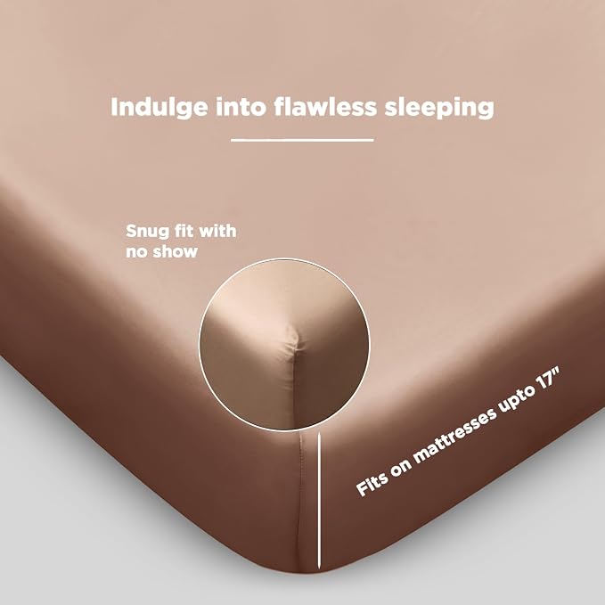 Fabdreams 100% Organic Cotton Twin Size Sheet Set | 400 Thread Count Sheet Set | GOTS Certified | Long Staple Cotton | Upto 17" Elasticised Deep Pockets | Soft Silky Shiny | Taupe