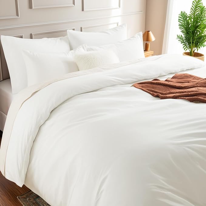 NEXHOME PRO Full Duvet Cover Set – 100% Certified Organic Cotton with Washed Feel & Linen-Like Texture, Comfortable & Breathable, Home Bedding Set Bright White (No Comforter) 8090